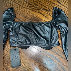 Black Faux Leather Crop Top